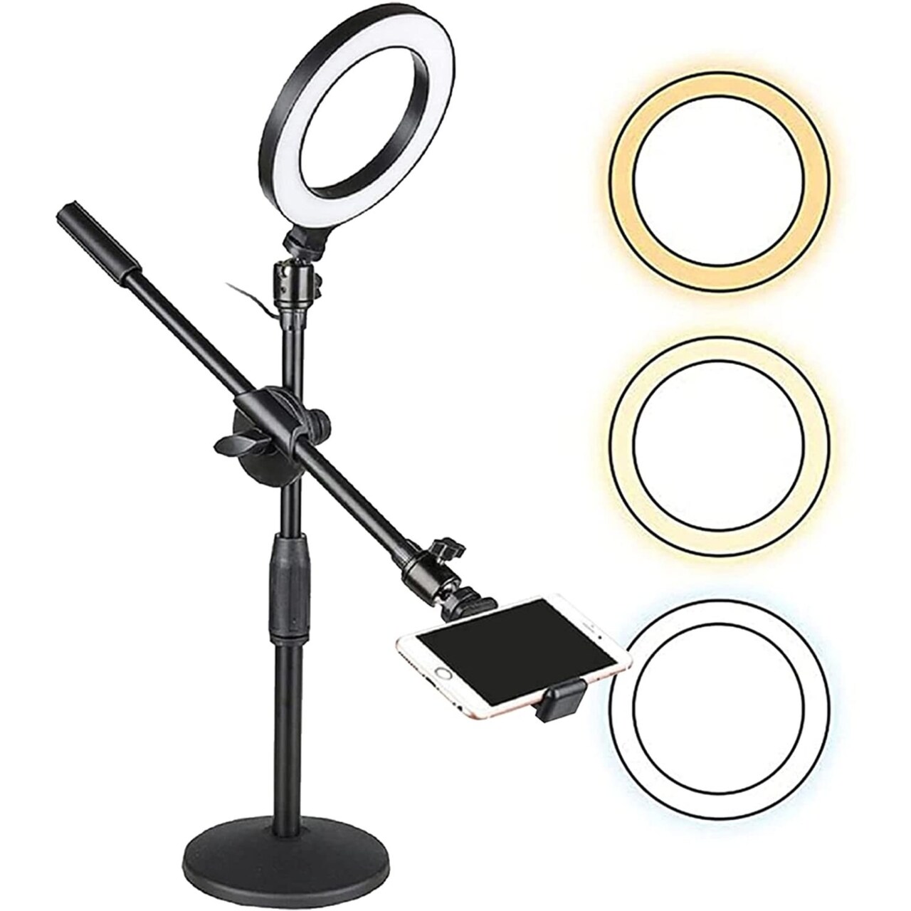 10 Light Overhead Phone Mount Led Circle Lights 360 Adjustable Shooting Arm Dimmable For Video Recording Live Streaming